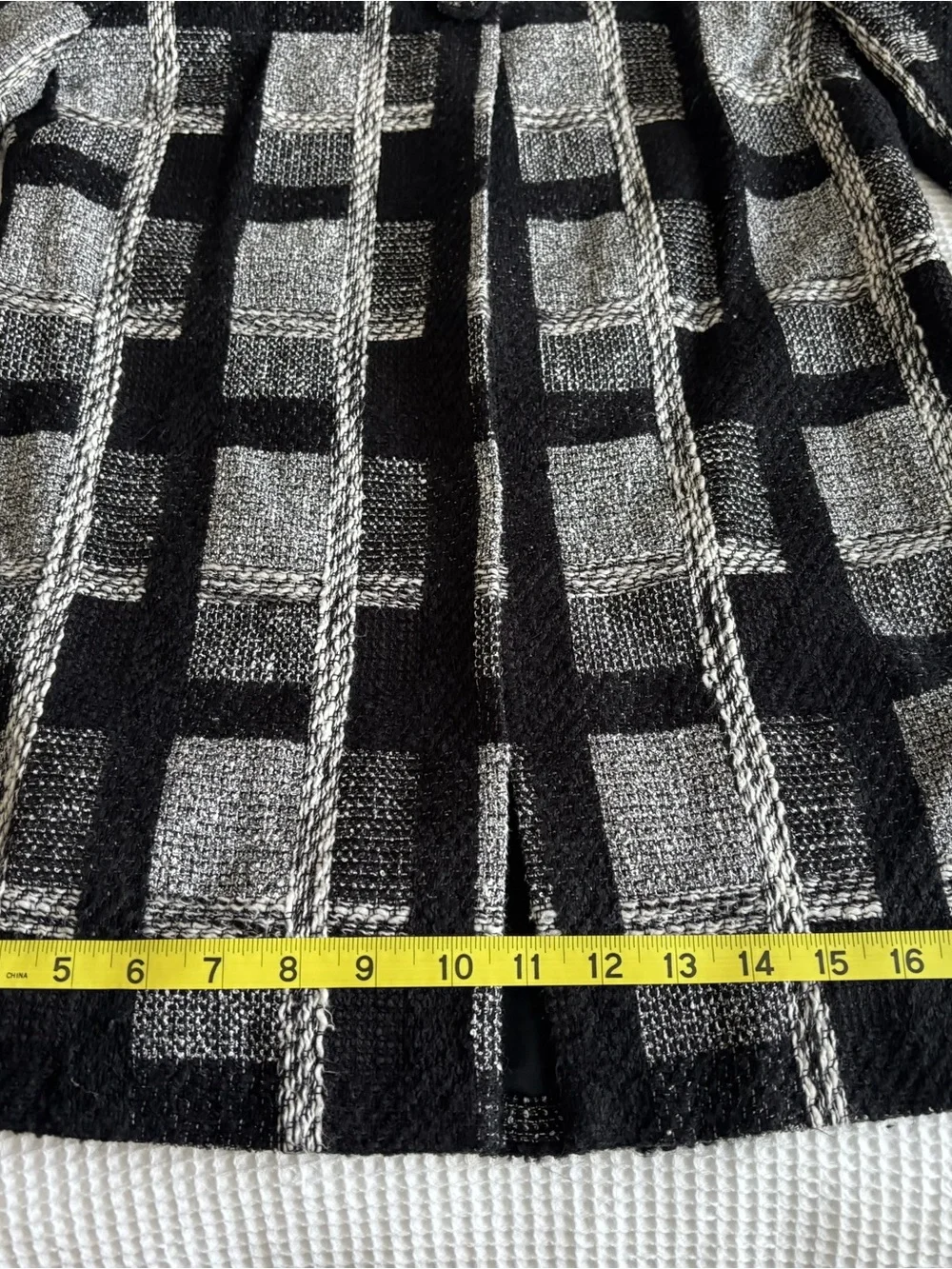 Chico's Black and White Tweed Plaid Button Jacket